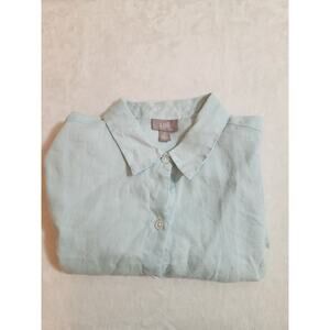 J.Jill 100% Linen Blouse Womens Small Blue Long Sleeve Shirt Top Aqua